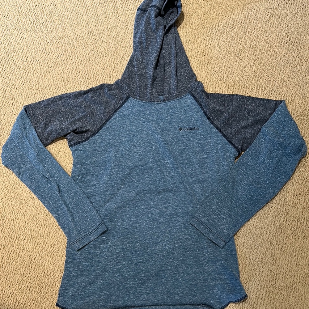 Boys Columbia hooded tee, super soft two tone blue, size L 14-16